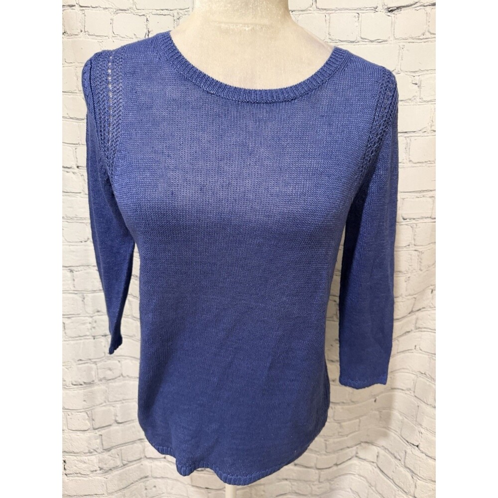 NWT Talbots Women's Blue Knitted Pullover Linen Sweater Size Small Petite